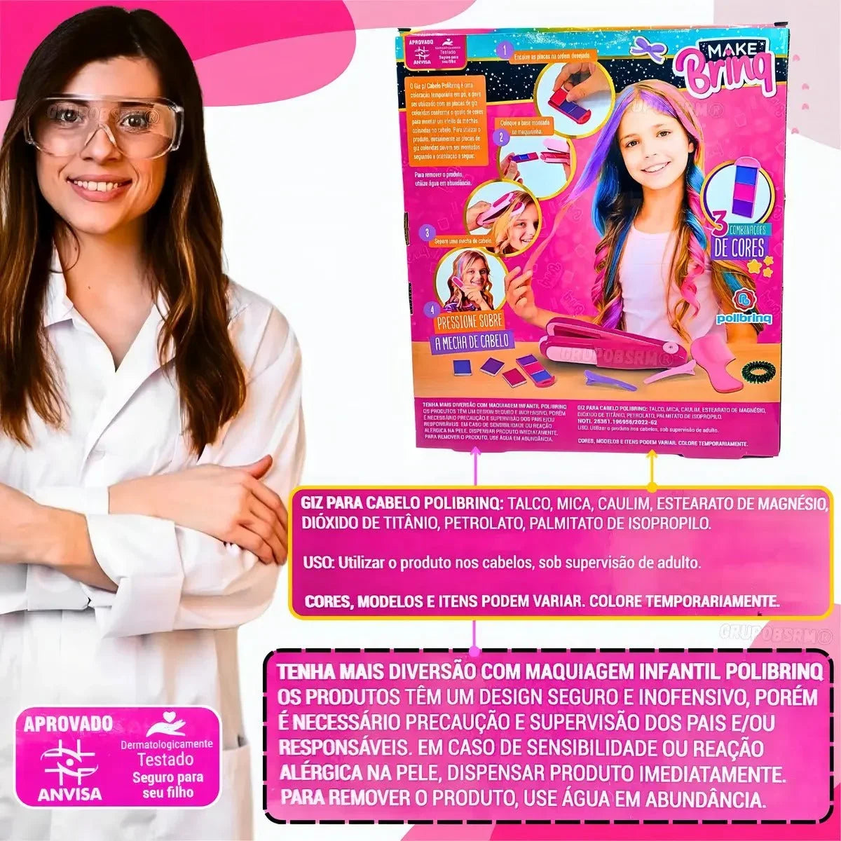 HAIR STYLE KIDS – KIT CABELO COLORIDO - Creative Brinquedos