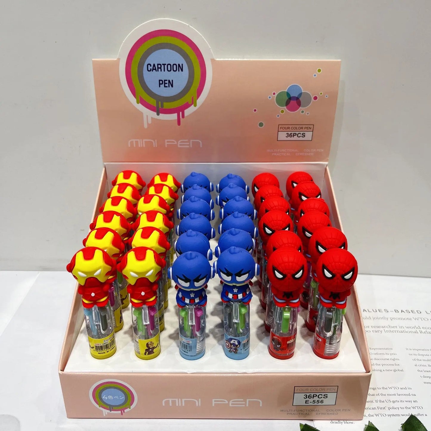 36 peças caneta mini heróis 4 cores - Creative Brinquedos