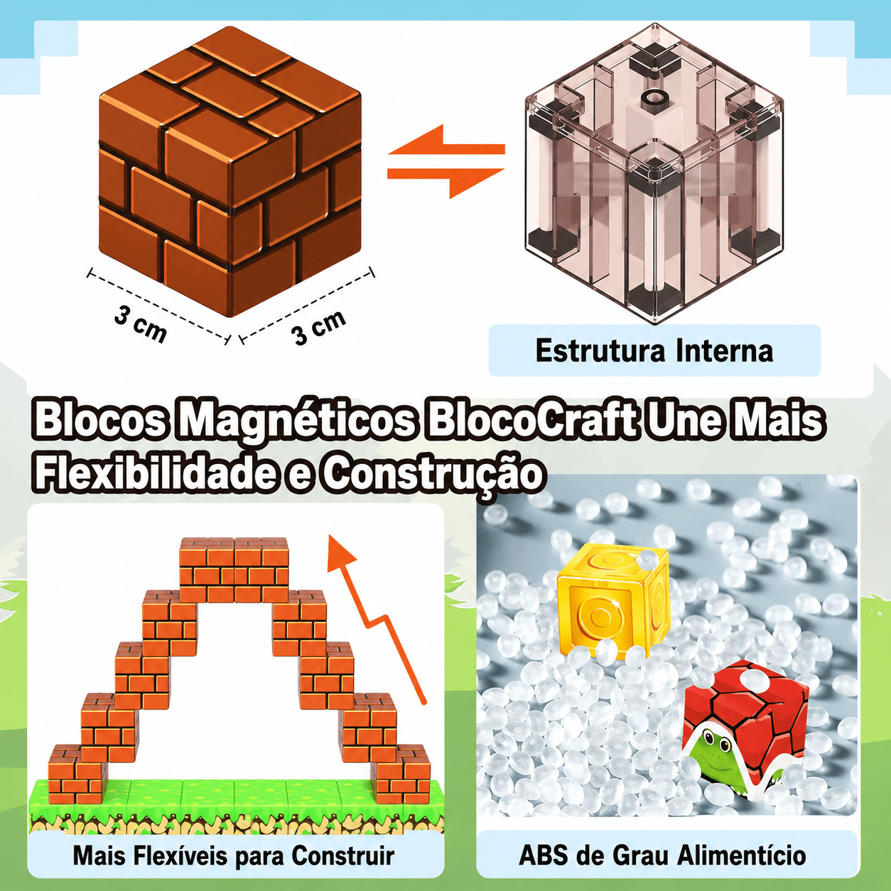BlocoCraft | Blocos Magnéticos com Luzes - Creative Brinquedos