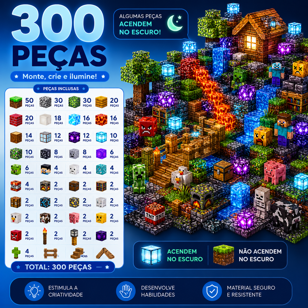 BlocoCraft | Blocos Magnéticos com Luzes - Creative Brinquedos