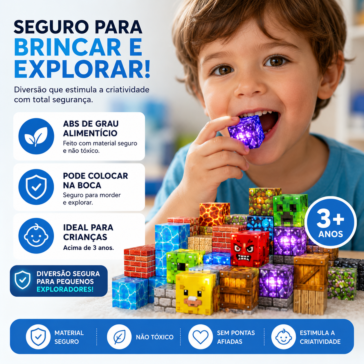BlocoCraft | Blocos Magnéticos com Luzes - Creative Brinquedos