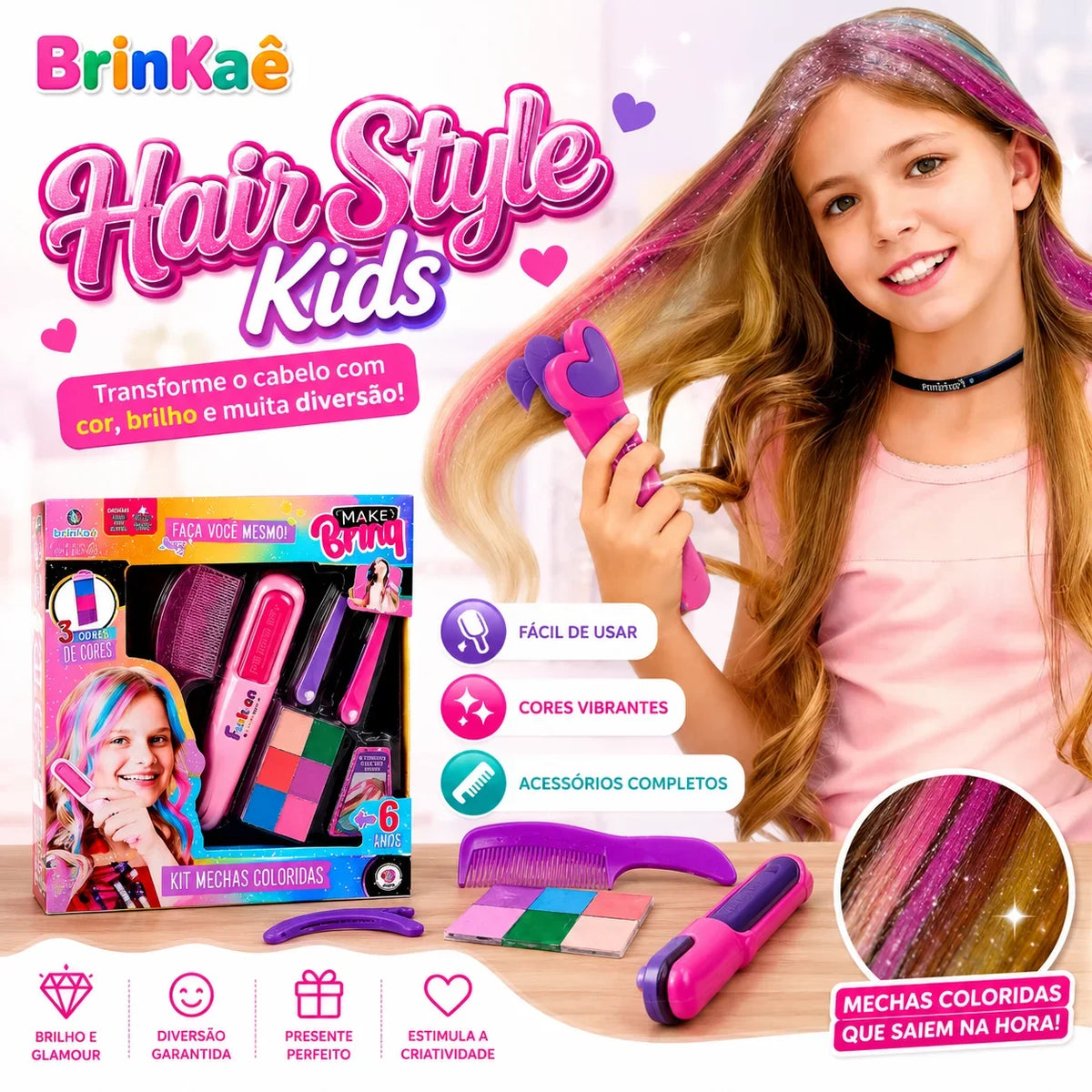 Hair style kids – kit cabelo colorido