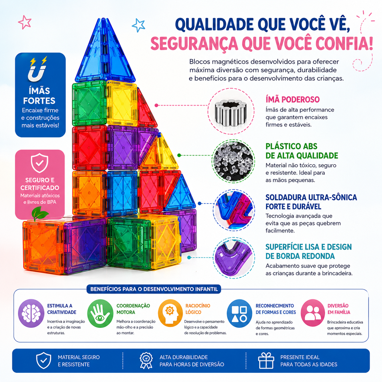 MagnaBuild – Blocos Magnéticos Educativos - Creative Brinquedos